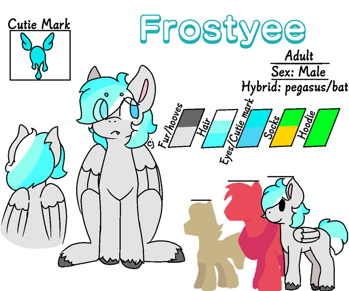 Size: 1200x1000 | Tagged: safe, artist:cherry jam, derpibooru import, oc, oc:frostyee, unofficial characters only, hybrid, pegasus, pony, cute, fangs, looking away, male, reference, reference sheet, solo, stallion