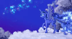 Size: 5691x3075 | Tagged: safe, artist:capt_hairball, derpibooru import, princess luna, alicorn, pony, cloud, female, mare, solo, stars, unshorn fetlocks, walking on clouds, wings