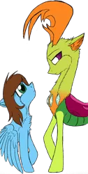 Size: 602x1199 | Tagged: artist:flynnmlp, artist:shinycyan, changedling, changeling, colored, derpibooru import, duo, king thorax, oc, oc:shinycyan, pegasus, safe, simple background, thorax, transparent background