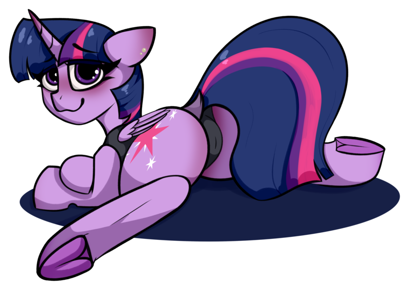 Size: 3413x2417 | Tagged: questionable, artist:lux-arume, artist:perezadotarts, derpibooru import, twilight sparkle, twilight sparkle (alicorn), alicorn, pony, cameltoe, clothes, collaboration, dock, female, frog (hoof), grin, hoofbutt, leotard, looking at you, looking back, looking back at you, mare, simple background, smiling, solo, transparent background, underhoof, wings