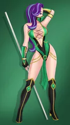 Size: 1701x3024 | Tagged: suggestive, artist:anonix123, derpibooru import, starlight glimmer, human, equestria girls, arm behind head, armpits, breasts, clothes, cosplay, costume, crossover, humanized, jade (mortal kombat), mortal kombat, skimpy outfit, solo