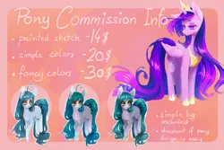 Size: 1984x1324 | Tagged: source needed, safe, artist:perilune, derpibooru import, princess twilight 2.0, twilight sparkle, twilight sparkle (alicorn), alicorn, pony, the last problem, advertisement, commission, commission info, ethereal mane, female, hoof shoes, mare, older, older twilight, starry mane