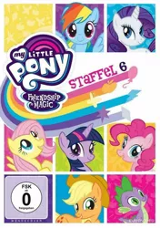 Size: 846x1200 | Tagged: safe, derpibooru import, applejack, fluttershy, pinkie pie, rainbow dash, rarity, spike, twilight sparkle, alicorn, dragon, earth pony, pegasus, pony, unicorn, season 6, applejack's hat, cowboy hat, cute, dvd, dvd cover, female, freckles, german, hat, looking at you, male, mane seven, mane six, smiling, smiling at you, spread wings, wings