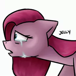 Size: 3000x3000 | Tagged: safe, artist:jellysiek, derpibooru import, pinkie pie, earth pony, pony, crying, pinkamena diane pie, sad, simple background, solo, teary eyes