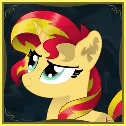 Size: 1080x1080 | Tagged: safe, artist:klonex1050art, derpibooru import, sunset shimmer, pony, unicorn, female, frame, smiling, solo