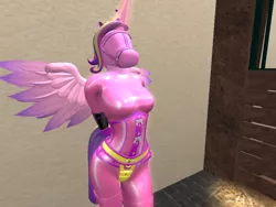 Size: 800x600 | Tagged: 3d, alicorn, amputee, anthro, artist:latexpet, bdsm, bondage, breasts, bridle, chastity, chastity belt, clothes, corset, derpibooru import, encasement, female, femsub, glowing horn, horn, latex, latex suit, princess cadance, second life, solo, solo female, submissive, suggestive, tack
