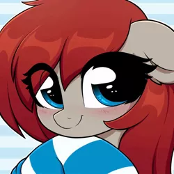 Size: 894x894 | Tagged: safe, artist:moozua, derpibooru import, oc, oc:ponepony, unofficial characters only, earth pony, pony, blushing, bust, clothes, cute, eye clipping through hair, female, floppy ears, looking at you, mare, ocbetes, portrait, socks, solo, striped background, striped socks