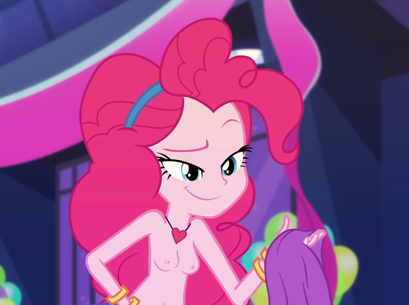 Size: 1434x1069 | Tagged: questionable, derpibooru import, edit, edited screencap, editor:anon-nude-editor, screencap, pinkie pie, human, equestria girls, equestria girls series, belly button, breasts, clothes, cropped, dress, female, jewelry, nipples, nude edit, nudity, partial nudity, raised eyebrow, solo, solo female, topless