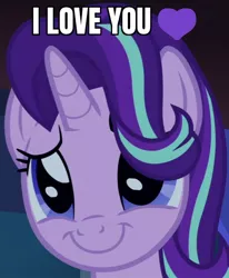 Size: 522x632 | Tagged: safe, derpibooru import, edit, edited screencap, screencap, starlight glimmer, pony, unicorn, uncommon bond, bronybait, caption, confession, cropped, cute, daaaaaaaaaaaw, female, glimmerbetes, hair flip, heart, hnnng, i love you, image macro, mare, meme, smiling, solo, text