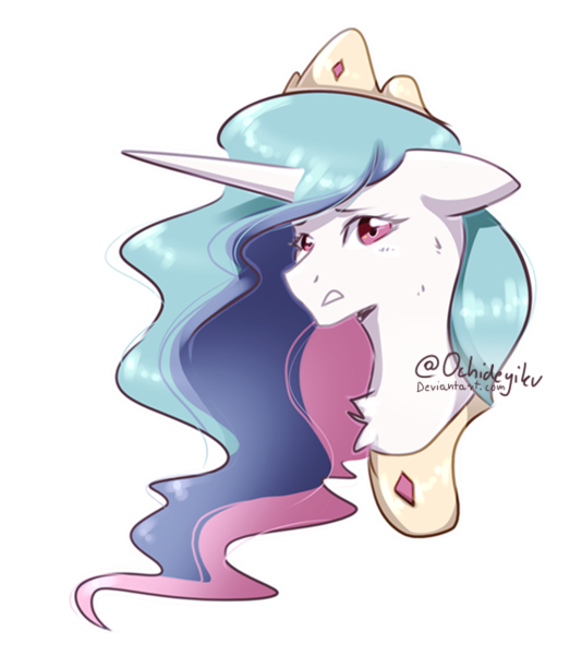 Size: 574x645 | Tagged: safe, artist:ochideyiku, derpibooru import, princess celestia, pony, bust, portrait, simple background, solo, transparent background