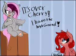 Size: 1672x1229 | Tagged: safe, artist:freefraq, derpibooru import, oc, oc:cherry slime, oc:lilac san, bat pony, goo, goo pony, original species, frog (hoof), high ground, meme, revenge of the sith, scrunchy face, star wars, underhoof