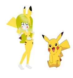 Size: 716x760 | Tagged: safe, artist:aniakucyk, derpibooru import, pikachu, equestria girls, barefoot, clothes, costume, feet, pokémon