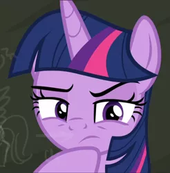 Size: 924x940 | Tagged: safe, derpibooru import, screencap, twilight sparkle, alicorn, sparkle's seven, cropped, lidded eyes, raised eyebrow, solo, thinking, twilight sparkle (alicorn)