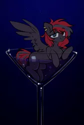 Size: 1225x1823 | Tagged: safe, artist:starlyflygallery, derpibooru import, oc, oc:sharpe, unofficial characters only, pegasus, pony, commission, cup, cup of pony, cutie mark, glass, heterochromia, martini glass, micro, piercing, solo, ych result