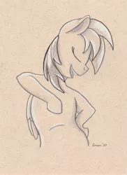Size: 3081x4236 | Tagged: safe, artist:peruserofpieces, derpibooru import, rainbow dash, pegasus, pony, bust, cocky, female, mare, pencil drawing, solo, toned paper, traditional art, wings