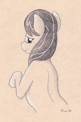 Size: 3019x4513 | Tagged: safe, artist:peruserofpieces, derpibooru import, octavia melody, earth pony, pony, bust, female, looking over shoulder, mare, pencil drawing, smiling, solo, toned paper, traditional art