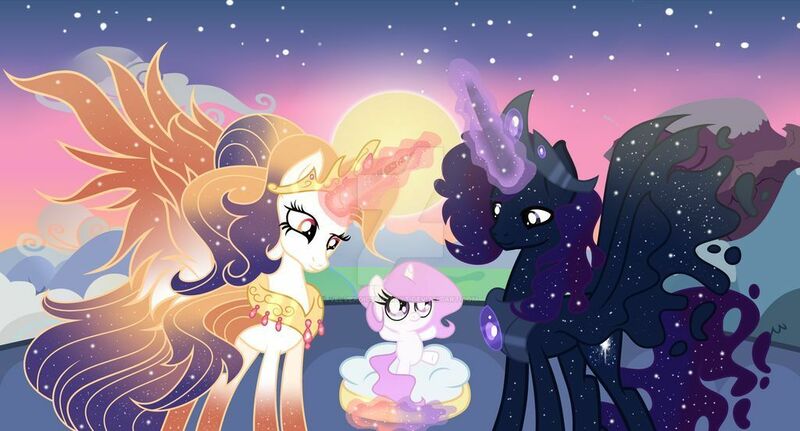 Size: 1024x552 | Tagged: safe, artist:velveagicsentryyt, derpibooru import, princess celestia, oc, oc:cosmos, oc:galaxia, oc:king cosmos, oc:queen galaxia, alicorn, pony, 's parents, base used, bipedal, celestia and luna's father, celestia and luna's mother, cewestia, chestplate, colored hooves, colored wings, crown, deviantart watermark, ethereal mane, ethereal tail, father and child, father and daughter, female, filly, filly celestia, flowing mane, flowing tail, foal, glowing horn, horn, husband and wife, jewelry, lidded eyes, magic, male, mare, mother and child, mother and daughter, mother and father, multicolored tail, multicolored wings, obtrusive watermark, parent and child, pillow, previous generation, regalia, stallion, standing, standing on one leg, starry mane, starry tail, sun, wall of tags, watermark, wings, younger