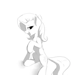 Size: 900x900 | Tagged: safe, artist:d.w.h.cn, derpibooru import, trixie, pony, unicorn, black and white, cutie mark, female, grayscale, lidded eyes, looking back, mare, monochrome, raised hoof, smiling, solo