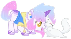 Size: 1280x707 | Tagged: safe, artist:azrealrou, artist:thinnck, derpibooru import, oc, oc:trending style, unofficial characters only, cat, unicorn, base used, simple background, solo, transparent background