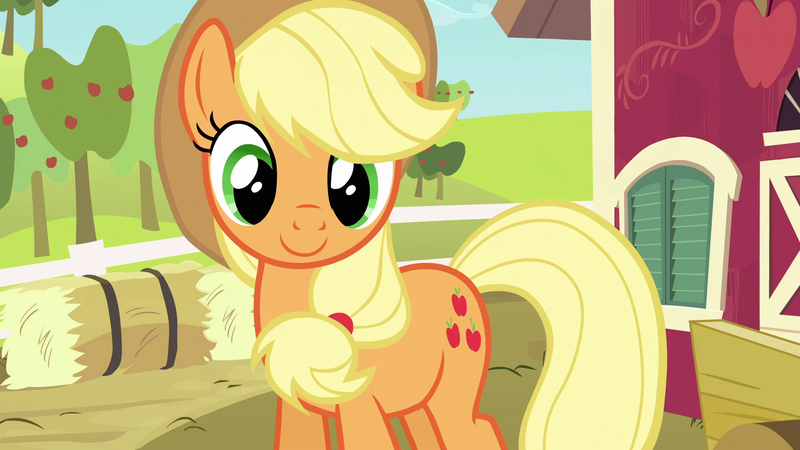 Size: 1920x1080 | Tagged: safe, derpibooru import, screencap, applejack, earth pony, pony, spike at your service, apple, apple tree, cute, female, food, hay bale, jackabetes, mare, solo, sweet apple acres, tree