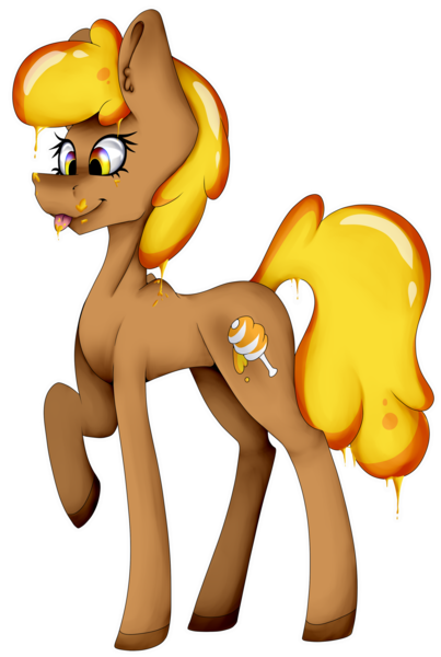 Size: 2305x3430 | Tagged: safe, artist:chazmazda, derpibooru import, oc, pony, :p, cartoon, colored, commission, commissions open, digital art, drip, dripping, flat colors, food, fullbody, honey, my little pony, outline, raffle, raffle prize, raffle winner, shade, shading, solo, tongue out