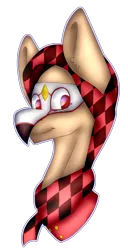 Size: 1930x3755 | Tagged: safe, artist:chazmazda, derpibooru import, masquerade, oc, unofficial characters only, pony, art trade, bust, cartoon, checkered, clothes, commission, commissions open, digital art, happy, head shot, highlights, hood, hoodie, mask, outline, portrait, scarf, shade, shading, simple background, smiling, solo, transparent background