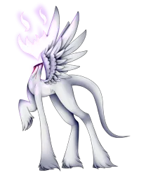 Size: 3320x4000 | Tagged: semi-grimdark, artist:chazmazda, derpibooru import, oc, oc:the ghoul, unofficial characters only, ghost, ghoul, pony, undead, blood, commission, commissions open, digital art, feather, fluffy, fullbody, headless, highlights, long tail, shade, shading, shine, shiny, simple background, solo, tail, transparent background, unshorn fetlocks, wings