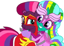 Size: 1440x1038 | Tagged: safe, artist:徐詩珮, derpibooru import, fizzlepop berrytwist, glitter drops, tempest shadow, pony, unicorn, series:sprglitemplight diary, series:sprglitemplight life jacket days, series:springshadowdrops diary, series:springshadowdrops life jacket days, alternate universe, artificial wings, augmented, base used, broken horn, clothes, female, glittershadow, horn, lesbian, magic, magic wings, marshall (paw patrol), mighty pups, paw patrol, rainbow power, rainbow power-ified, shipping, simple background, skye (paw patrol), transparent background, wings