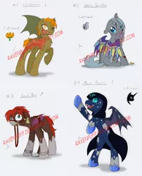 Size: 980x1215 | Tagged: semi-grimdark, artist:ravenpuff, deleted from derpibooru, derpibooru import, oc, unofficial characters only, bat pony, earth pony, pony, bat pony oc, bat wings, blood, bound wings, bridle, cape, chest fluff, clothes, cuffs, ear tag, earth pony oc, fake horn, fake wings, fangs, feather, freckles, looking back, nightmare night symbol, open mouth, raised hoof, rearing, self harm, sitting, slit eyes, smiling, tack, tape, underhoof, watermark, wings