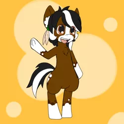 Size: 750x750 | Tagged: safe, artist:taletrotter, derpibooru import, oc, oc:mellow mallow, earth pony, semi-anthro, concept art, digital art, femboy, food, male, marshmallow, simple background, smiling, standing pony