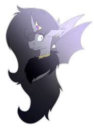 Size: 1362x1845 | Tagged: safe, artist:chazmazda, derpibooru import, oc, oc:silhouette, bat pony, pony, bat wings, chest fluff, commission, commissions open, crown, digital art, ear piercing, earring, fluffy, hightlights, horn, jewelry, long hair, necklace, piercing, regalia, scared, shade, shading, shine, simple background, solo, transparent background, wings, your character here
