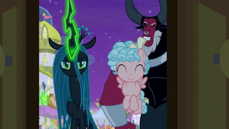 Size: 1920x1080 | Tagged: safe, derpibooru import, screencap, cozy glow, lord tirek, queen chrysalis, centaur, changeling, pegasus, pony, the summer sun setback, bow, canterlot, crown, curly hair, evil grin, evil planning in progress, eyes closed, female, festival, filly, flying, foal, former queen chrysalis, glowing horn, grin, hair bow, horn, horns, intruder, jewelry, legion of doom, narrowed eyes, night, nose piercing, piercing, regalia, smiling, sneaking, spread wings, tail bow, trio, wings, wristband