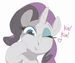 Size: 750x625 | Tagged: safe, artist:baigak, derpibooru import, rarity, pony, unicorn, eyeshadow, female, kissing, kissy face, looking at you, makeup, mare, one eye closed, puckered lips, simple background, solo, white background, wink