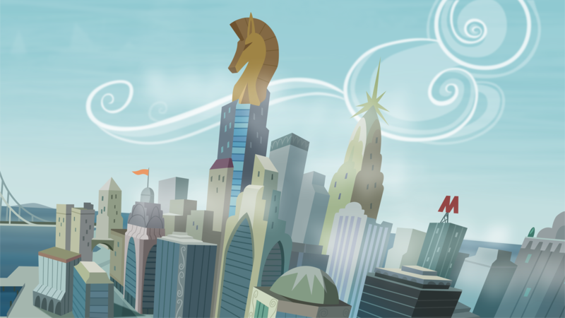 Size: 3266x1837 | Tagged: artist:abion47, background, bridge, city, cityscape, crystaller building, derpibooru import, manehattan, no pony, pier, safe