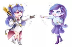 Size: 2300x1500 | Tagged: safe, artist:nikyuuchan, derpibooru import, rarity, human, equestria girls, artist in description, boots, clothes, commission, cygames, dragalia lost, estelle, high heel boots, loving hand, nintendo, open mouth, pointing, pointing rarity, shocked, shoes, simple background, skirt, tabitha st. germain, voice actor joke