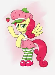 Size: 1100x1500 | Tagged: artist:mew-me, clothes, cosplay, costume, cute, derpibooru import, food, safe, socks, solo, strawberry, strawberry shortcake, strawberry shortcake (character), strawberry sunrise, striped socks