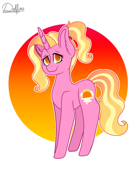 Size: 768x1024 | Tagged: safe, artist:delfinaluther, derpibooru import, luster dawn, pony, unicorn, abstract background, cute, eyebrows, fanart, female, grin, looking at you, lusterbetes, ponytail, signature, smiling, smiling at you, solo