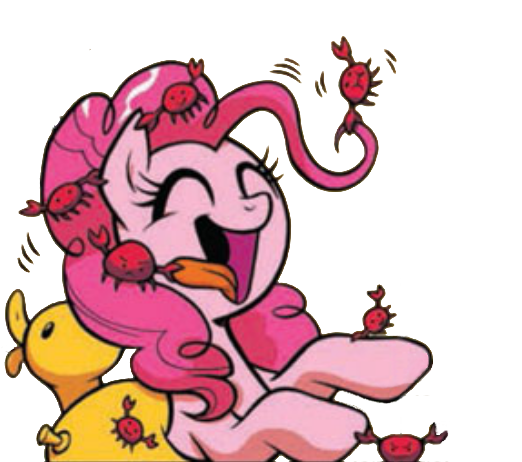 Size: 522x462 | Tagged: safe, artist:brendahickey, derpibooru import, edit, idw, pinkie pie, crab, earth pony, pony, spoiler:comic, spoiler:comic13, floaty, pinch, simple background, transparent background