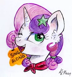 Size: 778x832 | Tagged: safe, artist:lailyren, artist:moonlight-ki, derpibooru import, sweetie belle, pony, unicorn, cute, diasweetes, female, filly, magnet, music notes, one eye closed, singing, solo, starry eyes, stars, wingding eyes