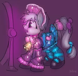 Size: 1000x967 | Tagged: safe, artist:turbinedivinity, derpibooru import, oc, unofficial characters only, earth pony, pony, :o, bell, bow, bowtie, clothes, cowbell, crossdressing, dress, earth pony oc, femboy, frilly dress, heart, latex, latex dress, maid, maid headdress, male, mirror, open mouth, shoes, simple background, species swap, stallion, surprised, tail bow, transformation