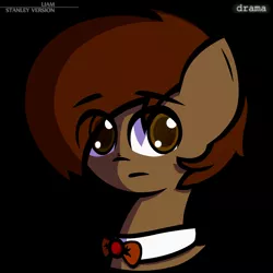 Size: 1500x1500 | Tagged: safe, alternate version, artist:darksoma, derpibooru import, oc, oc:liam king, earth pony, alternate universe, bowtie, hair over one eye, hard shadows, head shot, series, shadows, solo, stanley, stanliam, static, static overlay