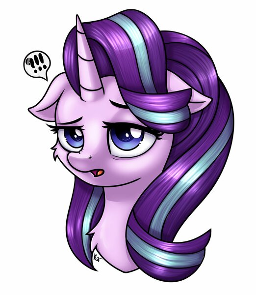 Size: 1588x1825 | Tagged: safe, artist:kruszyna25, derpibooru import, starlight glimmer, pony, unicorn, cheek fluff, chest fluff, digital art, exclamation point, female, floppy ears, interrobang, lidded eyes, mare, open mouth, question mark, solo, tired, wtf