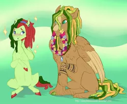 Size: 1280x1042 | Tagged: safe, artist:sleepydemonmonster, derpibooru import, oc, oc:chandelier swing, oc:meadow breeze, unofficial characters only, earth pony, pegasus, dreadlocks, female, half-siblings, interdimensional siblings, jewelry, magical lesbian spawn, male, mare, necklace, offspring, parent:fluttershy, parents:flutterhugger, parent:songbird serenade, parents:songhugger, parent:tree hugger, piercing, stallion, wreath