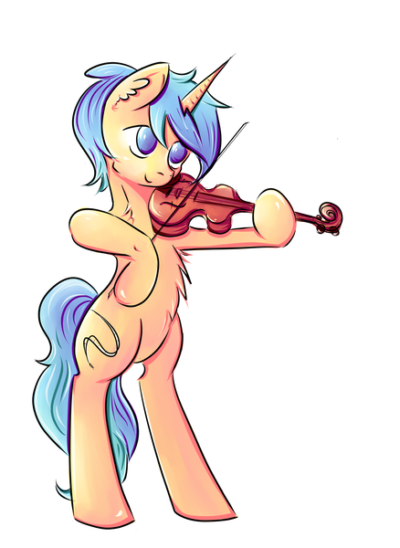 Size: 2460x3370 | Tagged: safe, artist:coco-drillo, derpibooru import, oc, oc:dex, unofficial characters only, pony, unicorn, chest fluff, cute, ear fluff, horn, messy mane, musical instrument, standing, unicorn oc, violin