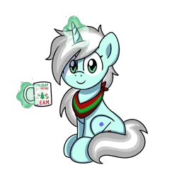 Size: 2000x2000 | Tagged: safe, artist:sugar morning, derpibooru import, oc, oc:silver schism, unofficial characters only, pony, unicorn, bandana, female, looking at you, magic, mare, mug, simple background, sitting, solo, telekinesis, transparent background