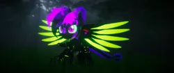 Size: 3840x1620 | Tagged: safe, artist:phoenixtm, derpibooru import, oc, oc:phoenix stardash, alicorn, cyborg, dracony, dragon, hybrid, pony, 3d, cyborg dracony, forest, moonlight, night, spread wings, unity (game engine), wings