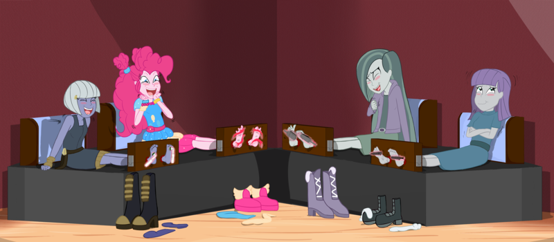 Size: 2200x962 | Tagged: suggestive, alternate version, artist:kenzoe64, derpibooru import, limestone pie, marble pie, maud pie, pinkie pie, equestria girls, barefoot, bdsm, belt, blushing, bondage, boots, bracelet, brush, clothes, commission, dress, electric toothbrush, equestria girls-ified, erotic tickling, eyes closed, feather, feet, female, femsub, fetish, final fantasy, foot fetish, hairbrush, hairpin, high heel boots, hoodie, jewelry, open mouth, pie sisters, shirt, shoes, siblings, sisters, skirt, socks, stockings, stocks, submissive, t-shirt, tanktop, thigh highs, tickle fetish, tickle torture, tickling, toothbrush, wristband