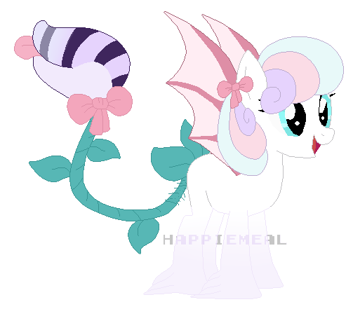 Size: 503x441 | Tagged: safe, artist:happiemeal, derpibooru import, oc, oc:candy, oc:sugar cube, unofficial characters only, monster pony, original species, piranha plant pony, plant pony, augmented tail, base used, bat wings, bow, hair bow, open mouth, plant, simple background, smiling, tongue out, transparent background, wings