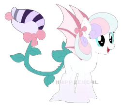Size: 503x441 | Tagged: safe, artist:happiemeal, derpibooru import, oc, oc:candy, oc:sugar cube, unofficial characters only, monster pony, original species, piranha plant pony, plant pony, augmented tail, base used, bat wings, bow, hair bow, open mouth, plant, simple background, smiling, tongue out, transparent background, wings