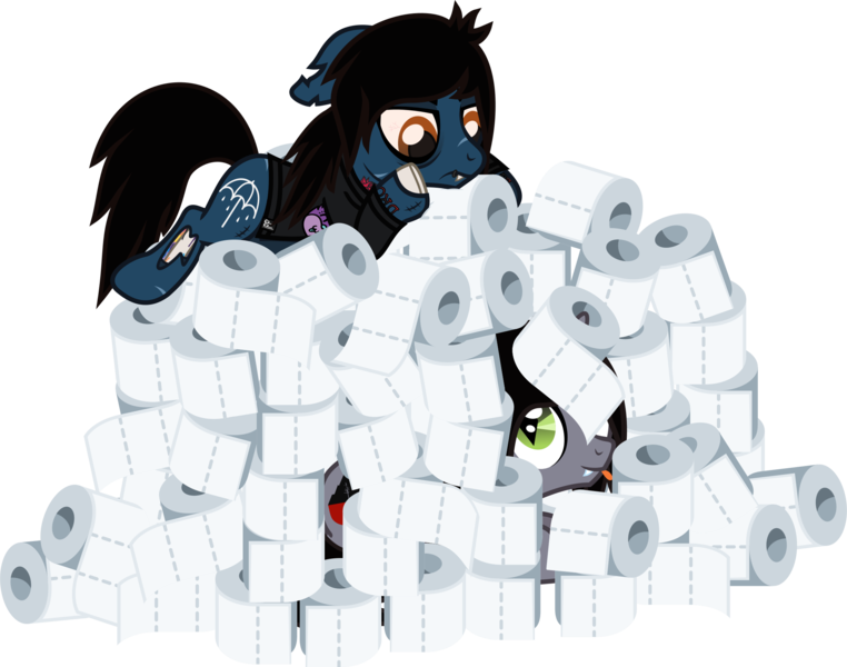 Size: 2362x1862 | Tagged: safe, artist:lightningbolt, derpibooru import, part of a set, ponified, ponified:kellin quinn, ponified:oliver sykes, earth pony, pony, undead, unicorn, zombie, zombie pony, .svg available, angry, annoyed, bone, clothes, coronavirus, covid-19, disguise, disguised siren, drop dead clothing, duo, fangs, fort, horn, horn impalement, lip piercing, looking at each other, looking down, male, piercing, prone, scar, shirt, show accurate, simple background, sleeping with sirens, slit eyes, stallion, stitches, svg, t-shirt, toilet paper, tongue out, transparent background, vector, 🧻